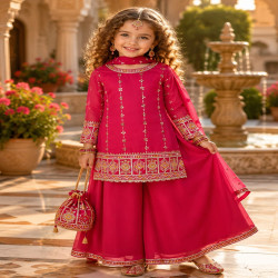 Girls Premium Embroidered Kurti Palazzo Set with Dupatta